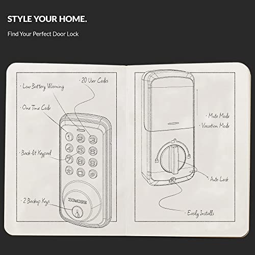 Keyless Entry Door Lock, Zomoss Electronic Keypad Deadbolt Lock, Auto Lock, 20 User Codes, Digital Deadbolt For Front Door, Easy To Install, 1 Press Locking, Oil Rubbed Bronze #TOP5