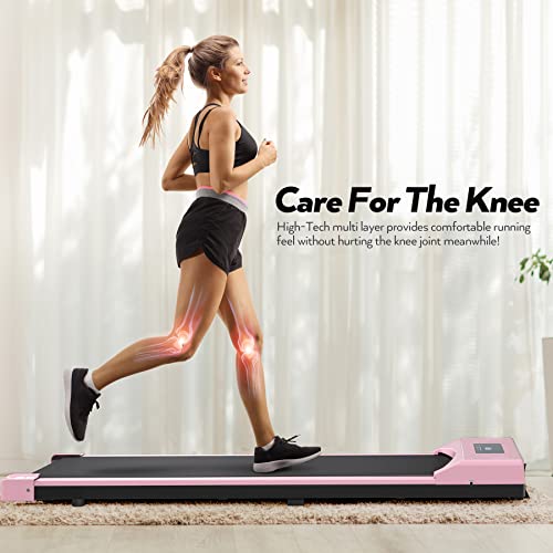 Walking Pad Treadmill, 2.5Hp Under Desk Treadmill Portable, Desk Treadmill For Office Under Desk, Walking Treadmill Electric Quiet For Home/Apartment/Flat With Remote Control And Led Dispaly Pink #TOP2