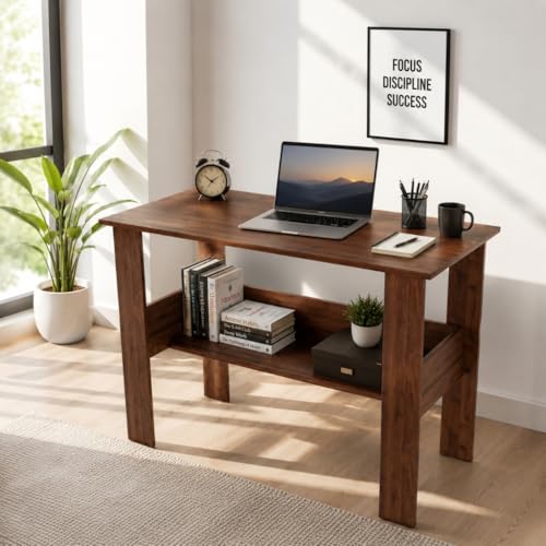 Image of SPYDER CRAFT Modern Specio Engineered Wood Study Table with Storage Shelf | Clean Minimalist Computer Desk for Home, Office, & Bedroom | Durable & Easy to Clean (Columbian Walnut) (Assembly DIY)