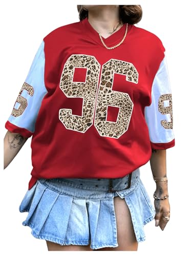 SOLY HUX Women's Plus Size Summer Leopard Jersey T Shirts Oversized V Neck Graphic Tee Tops