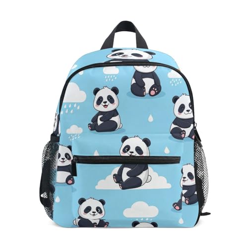 Cute Cartoon Pandas Blue Backpack for Toddler Girls Boys Little Kid's Backpacks with Name Tag Mini Preschool Backpacks, 3-8 Years