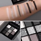 BelleVive Paleta cieni do powiek Smokey w 9 kolorach, wysoko pigmentowane, matowe i błyszczące odcienie, trwałe, wodoodporne i mieszalne, zestaw cieni do powiek w kolorze czarnym i srebrnoszarym