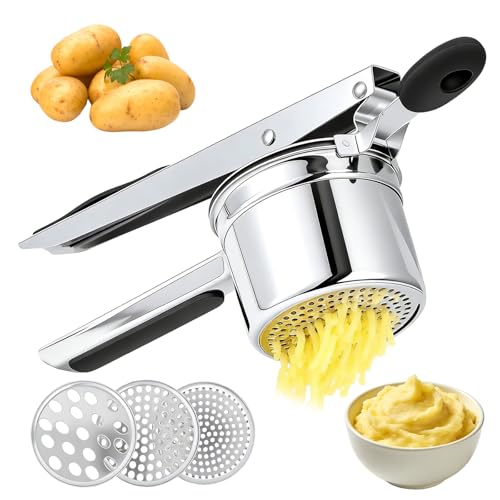Schiacciapatate Acciaio Inox con 3 Setacci Spaetzle Intercambiabili per Purè di Patate Frutta Verdure