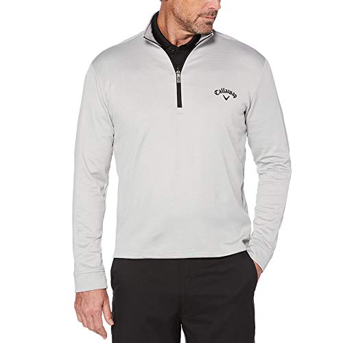 Callaway Men's Big and Tall Big & Tall Opti-Therm Long Sleeve Waffle-Fleeced 1/4 Zip Midlayer Jacket, Highrise Heather, XLT