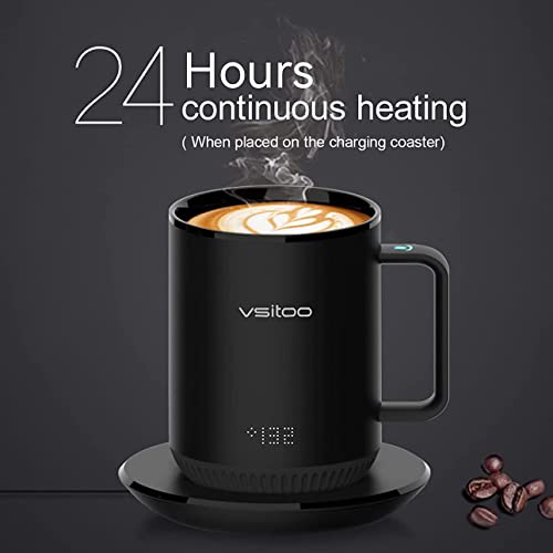 Vsitoo S3 Temperature Control Smart Mug With Lid, Coffee Mug Warmer With Mug For Desk Home Office, App Controlled Heated Coffee Cup, Self Heating Coffee Mug 10 Oz, Electric Mug-Black Inner Wall #TOP4