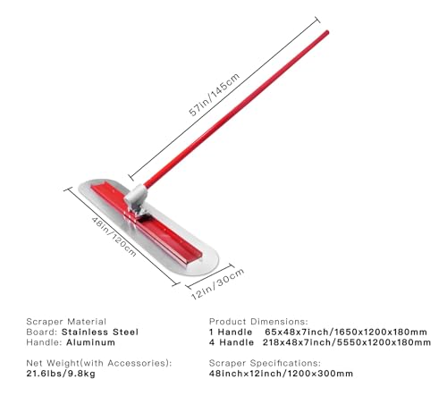Bull Float Concrete Bull Float Tool Kit 48"x12" Fresno Round End Stainless Steel Board Kit Tool Cement Trowel Tools Float Bracket Concrete Tools Finishing With 57" Aluminum Alloy Handle x4 VOYAR - Image 3