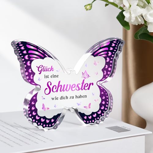 Joyvado Schwester Geschenk Weihnachten, Schmetterlings Acryl Briefbeschwerer, Geschenke für Schwester zum Geburtstag Muttertag