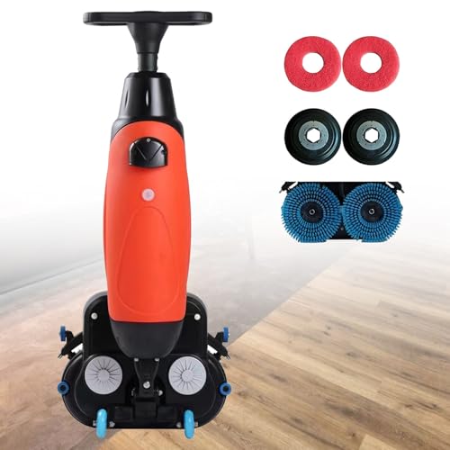 Pulidora y abrillantadora de pisos comercial con operador a pie de 43cm, cepillos dobles,almohadillas y impulsores dobles, estructura de limpieza de 360°,batería de litio recargable inalámbrica