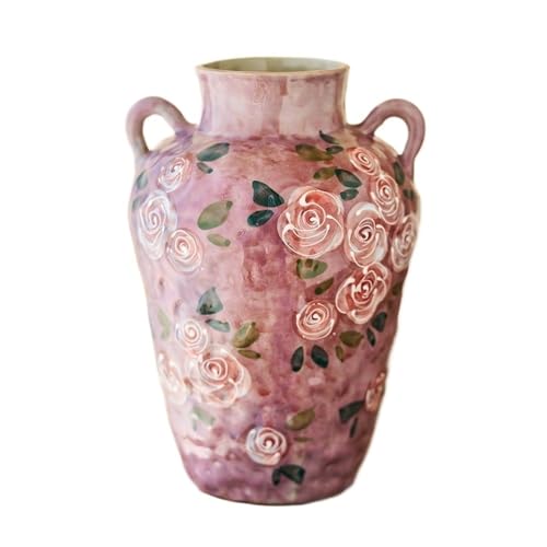 Vase hydroponique rose peint à la main en céramique vintage d'art - 2