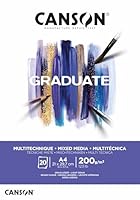 CANSON Graduate, Mixed Media Papier, leichte Körnung, 200 g/m², an der kurzen Seite geleimter Block, DIN A4 21 x 29,7 cm, Hellweiß, 20 Blatt