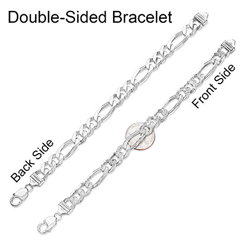10.7Mm .925 Sterling Silver Diamond-Cut Flat Figaro Chain Link Bracelet, 9 Inches #TOP1