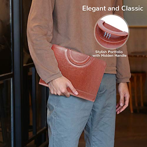 Darolin Zippered Leather Padfolio Portfolio with Hidden Handle and Clipboard, Business Conference Organizer Notepad Folder, Portfolio Bag, Padfolio for Women/Men (Brown) - Thumbnail 5
