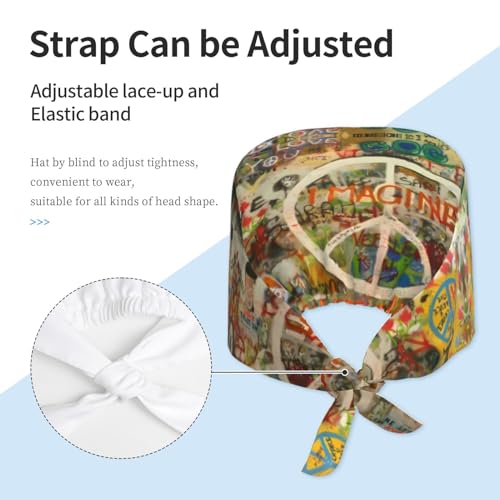 Image of Cute Pug Dog Print Working Cap Scrub Cap with Sweatband,Adjustable Fashion Bandage Tie Back Hat Headwear for Women Men