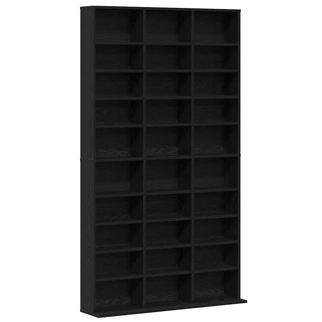 Mobile per CD con mensola, colore nero, effetto quercia, 101 x 23 x 177,5 cm, moderno armadietto multimediale per CD e DVD con ampio spazio di archiviazione, robusta soluzione di conservazione