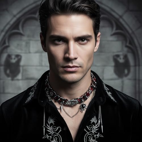 GUSTAVE Men's Women's Black Red Leather Gothic Choker Necklace - Image 6