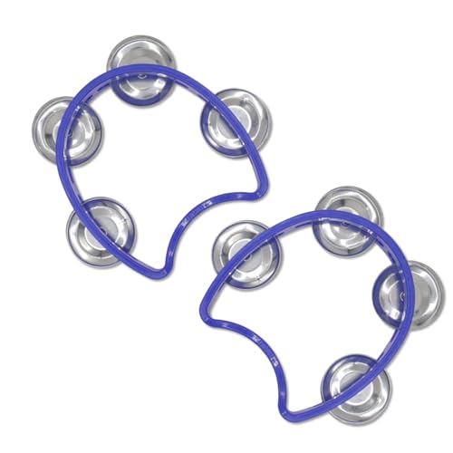CashBeat 2er-Pack blaue Hand-Tamburine mit je 4 Klingelglocken, Mini-Kunststoff-Halbmond-Percussion-Instrumente für Erwachsene, Schulmusikunterricht, Band und Party