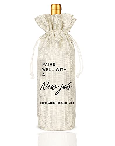 Pairs Well with New Job Wine Bag, Burlap Wine Bottle Bag for New Job, Gift for Her Him, Congrats on the Coworker, Boss, Friends, Colleague
