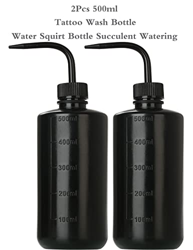 HOOMBOOM 2-Pack Tattoo Wash Bottle | 500ml/16oz Water Squirt Bottle for Succulent Watering & Medical Cleaning - Black