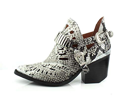 Jeffrey Campbell Womens Calhoun-4 Black White Snake Silver Boot - 6 #TOP1