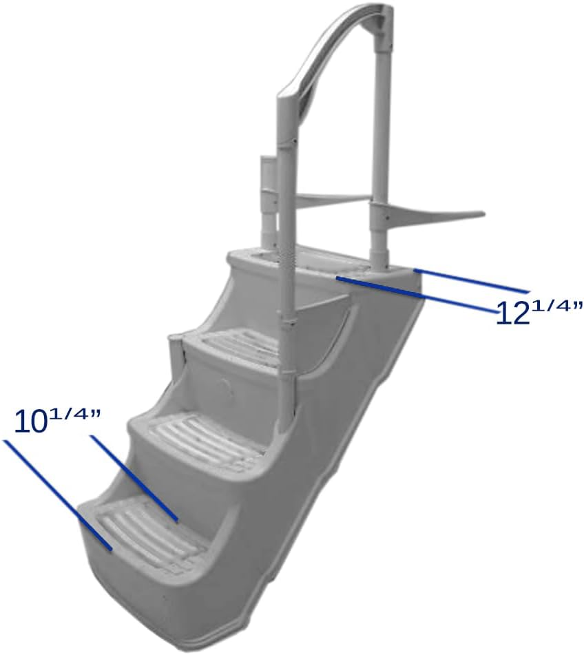 Above Ground Pool Drop-in Steps with Adjustable Handrails | Large White Safety Steps for 48"-54" Pools | 300 lb Weight Capacity | Easy Setup & Deck Mount Compatible