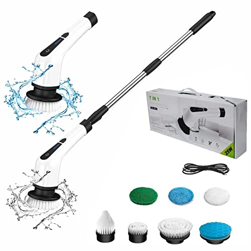 Electric Spin Scrubber, New Cordless Cleaning Brush with 7 Replaceable Drill Brush Heads, Tub & Floor Tile 360 Electric Scrubber Mop, Electric Scrubber for Bathroom, Kitchen, Tub Tile Floors