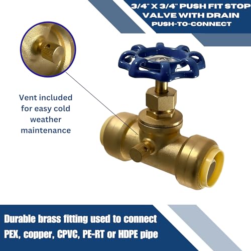 XFITTING 3/4 inch Push Fit Stop Valve with Drain and Vent, Push to Connect Brass Plumbing Fitting, Pex Pipe, Copper, CPVC, PE-RT, HDPE, 2-5-2=1, 1 Piece by XFITTING - Used condition - Image 5