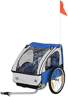 HOMCOM 2 Seat Bike Trailer Bicycle Wagon for Kids Child Steel Frame Safety Harness Seat Carrier Hitch Coupler Blue White 130 x 76 x 88 cm