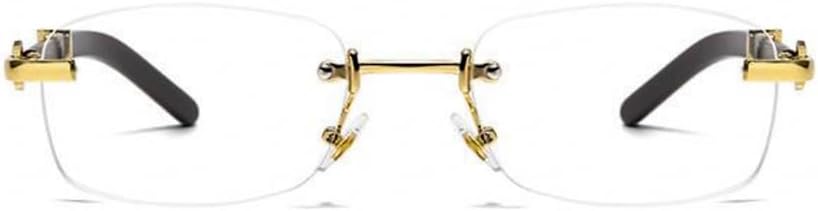 Vintage Square Small Retro Rimless Clear Lens Gold Frame Hip Hop Sunglasses Rectangle Men Women Frameless 90’s Buffs Shades Woodgrain Arm Frameless Eye Glasses Fashion Clear Tinted Glasses