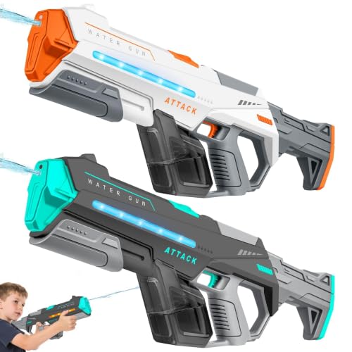 2 Pack Electric Water Guns for Adults, Squirt Guns for Kids with Light Up and Large Capacity, Powerful Water Gun Up to 28-32FT Range by Tinkerty - Used condition - US$37.34