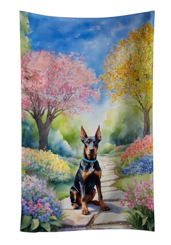 Caroline's Treasures Doberman Pinscher Spring Path Kitchen Towel Dish Cloths Guest Hand Towel Decorative Bathroom Towel for Face,Tea, Dishcloth, Kitchen and Bath
