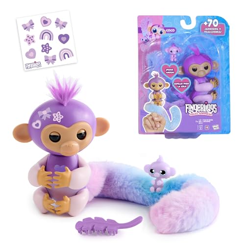 Bizak Fingerlings 61853243-1 Colas Surprise Singe, peignez sa Longue Queue, Cache Une Surprise, Singe interactif avec Plus de 70 Sons et réactions, +5 Ans