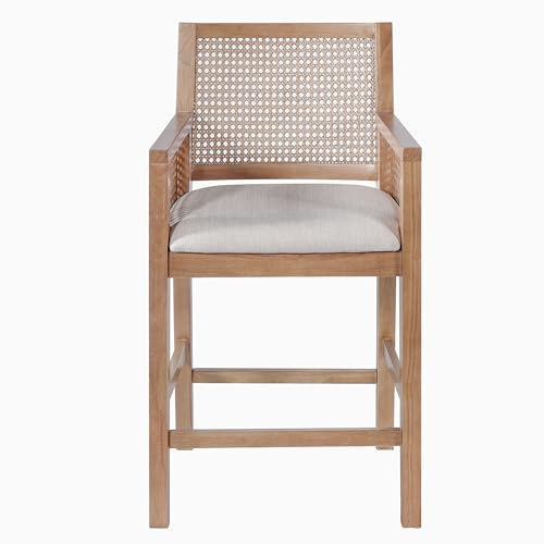 Merax Natural Rattan Counter Stools with Upholstered Cushion Set of 2, 26" Seat Height Counter Chairs with Solid Wood Frame & Handwoven Backrest, French Country Barstools for Kitchen Island, Natural by Merax - Used condition - Image 4