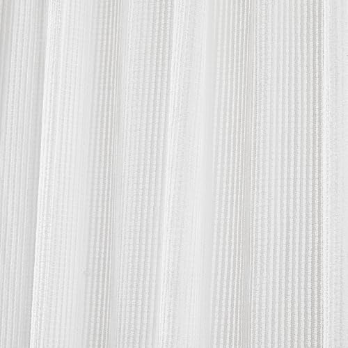 Image of Lush Decor Milla Knitted Textured Sheer Window Curtain Panels Pair 38 inch W x 84 inch L Pearl White - White Curtains for Bedroom - Sheer Curtains for Living Room