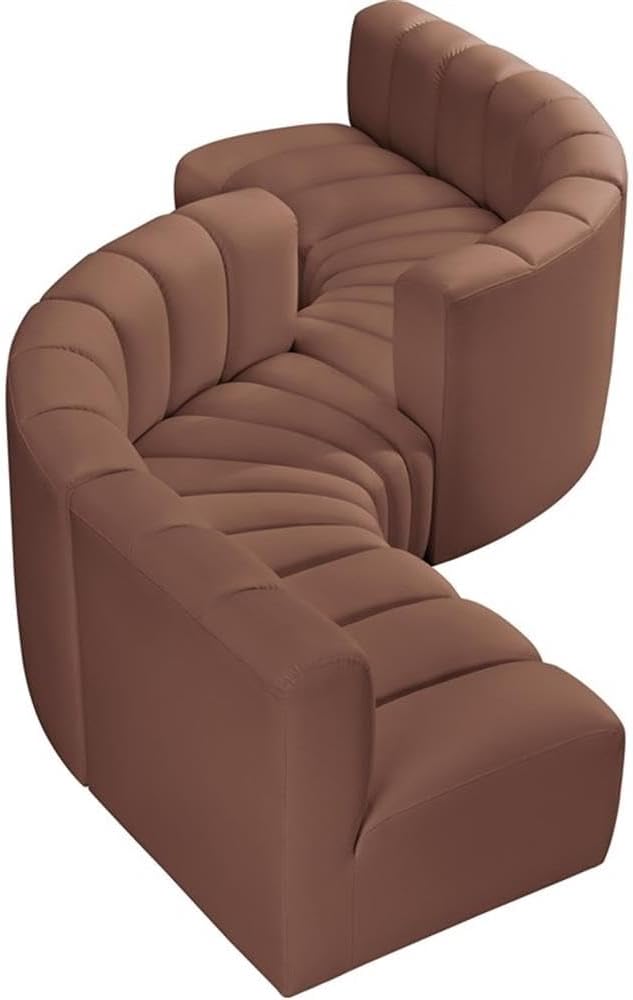 BOWERY HILL Contemporary Vegan Leather Modular Sectional, 6-Piece, Cognac, Deep Channel Tufting, 145" W x 50" D x 30" H, Versatile Living Room Furniture for Modern Spaces