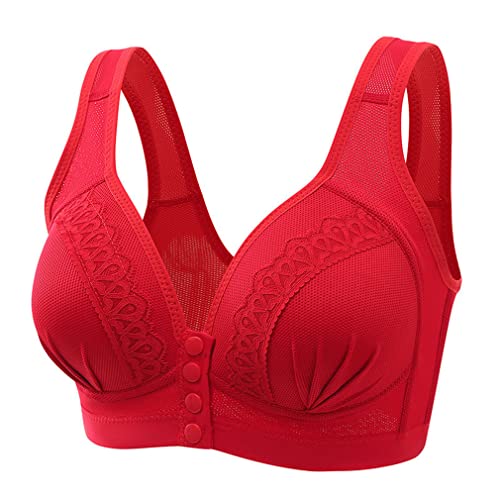 GWINDY Sujetador push up con botón frontal sin cable para mujer, brasier cómodo inalámbrico con cierre frontal, rosso, XXX-Large Cover