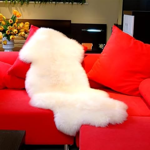 BORWEI Genuine Sheepskin Animal Skins and Hide Rug Ultra-Soft Thick Fluffy Sheepskin Rugs for Living Room g for Bedroom Nursery Sheepskin Area Seat Hypoallergenic Fur Rug(Ivory White, 2 x 4.5ft) Cover