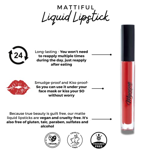 Mynena Orange Red Matte Liquid Lipstick Long Lasting Waterproof Lightweight No Smudge Talc-Free And Paraben-Free - Glory #TOP2