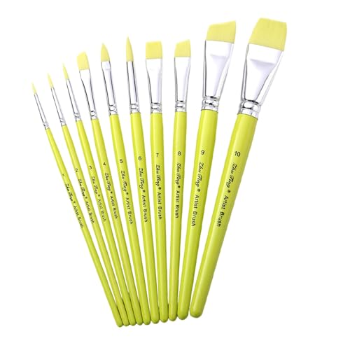 10 pinceles de cerdas de nailon para pintura de acuarela para gouache, acrílicos, pintura al óleo, acuarela, artista, pinceles profesionales