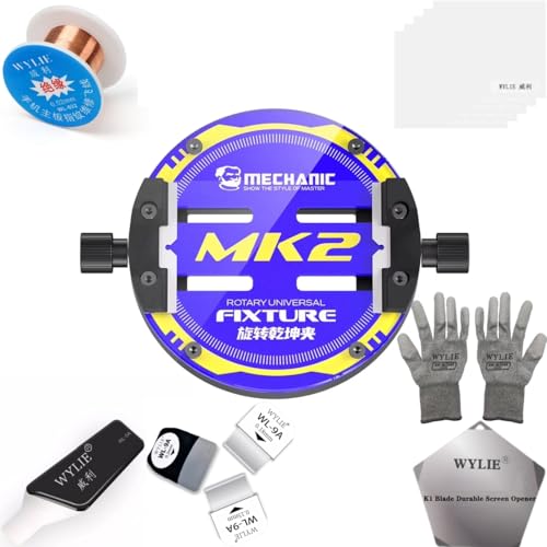 Mechanic MK2 Rotary Universal Glass Fixture 360° Rotation Clamp High Temperature Resistant 500℃ for Phone Motherboard CPU Chip Repair Blue Yellow Black WYLIE Professional Tools 10 Pack