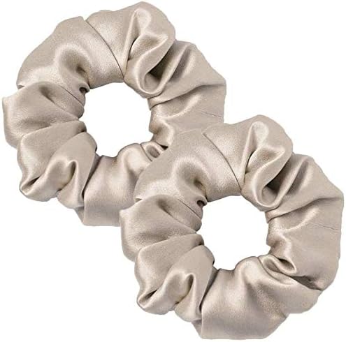 LILYSILK Silk Hair Scrunchies for Frizz Prevention, 100% Mulberry Silk Hair Ties for Breakage Prevention, Elastic ponytail Holders(1 Black+1 Coffee)