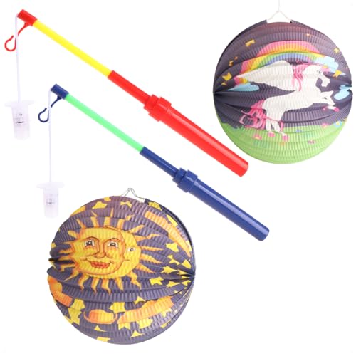 com-four® 4-teiliges Laternen-Set - Papierlaternen mit LED-Laternenstäben - dekorative Martinslaternen für Sankt Martin, Laternenumzüge, Halloween & stimmungsvolle Fest (4tlg Set - Laternen/Stäbe)