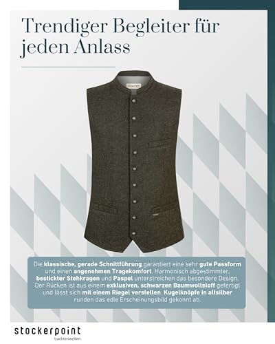 Stockerpoint Herren Trachtenweste Devito | Größen 44-60 | Traditionelle & hochwertige Weste mit verstellbarem Riegel I Perfekt für Trachten & Festlichkeiten