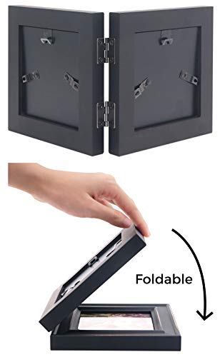 Double 4X4 Wood Photo Frame Instagram, Hinged Picture Frames, With Glass Front, Fit For Stands Vertically On Desk Table Top Or Wall Hanging (Window 3.5 X 3.5 Picture, Black Color) #TOP4