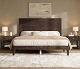 AMERLIFE 3 Piece Queen Bedroom Set, Solid Wood Platform Bed Frame & Nightstand Set of 2, Mid Century Modern Wooden Bedroom Furniture Set, No Box Spring, Noise-Free, Dark Walnut