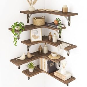 Fixwal Conner Floating Shelves for Wall Decor, Dark Carbonized Black 5pcs