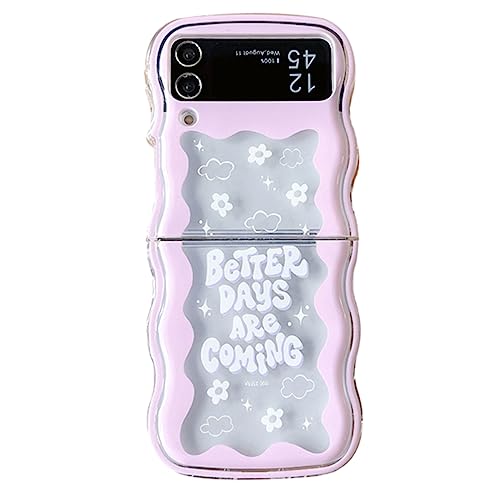 eglixu Sött tecknat vågfodral för Samsung Galaxy Z Flip 4 rolig Kawaii-design mjuk TPU telefon skyddande fodral gåva för kvinnor flickor (bokstäver)