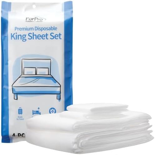 ForPro Premium Disposable Sheet Set, 4-PC King Size Bedding for Travel, Includes Bed Sheet, Duvet Cover and Two Pillowcases, White