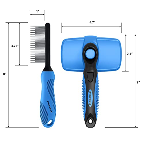 Boruholi Self-Cleaning Slicker Dog/Cat Brush And Comb Kit,Cat/Dog Brush And Comb For Shedding And Grooming Long/Short Hair And Large/Small Dogs, Cats, Rabbits, Pets - Dematting Comb. (Blue) #TOP6