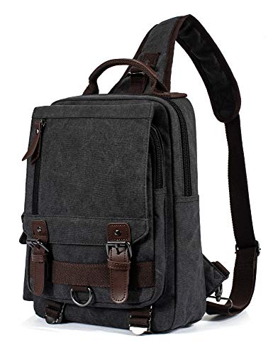 H HIKKER-LINK Canvas Messenger Bag Crossbody Shoulder Backpack Sling Bag Rucksack Daypack Casual Travel Medium Black
