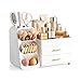 HBlife Makeup Organizer with Brush Holder for Vanity, Large Plastic Bathroom Countertop Organizer Skin Care Storage, Easy to Store Lipsticks, Nail Polishes, Perfumes, Eyeshadow Palettes, All White